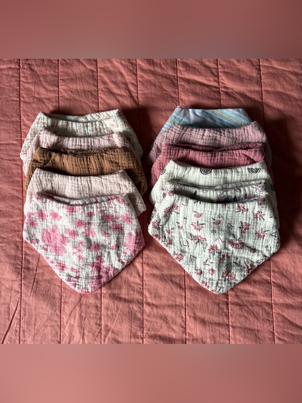 Soft Muslin Baby Bandana Bibs - Pink, Rose, Brown & Cream Set